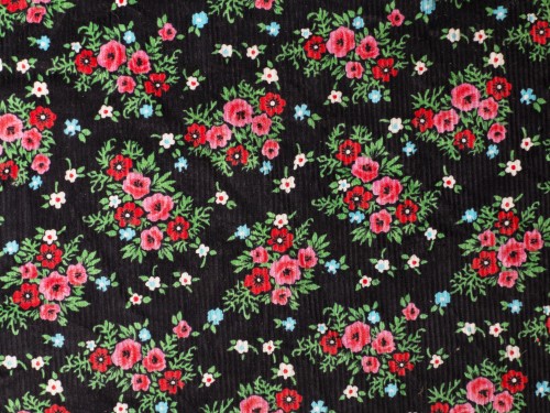 Red Flowers on Black Fabric